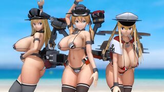 [Kancolle]俾斯麦.欧根齐.柏林身体激烈晃动淫荡气息浓