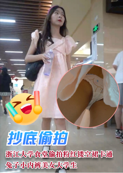 浙江大学食堂偷拍抄底粉红镂空裙卡通兔子小内裤美女大学生【抄底偷拍】