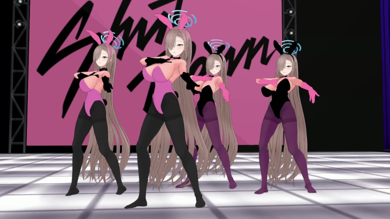 MMD 一之濑明日奈粉黑兔女郎装晃动巨乳扭腰旋转