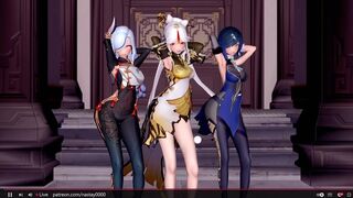 MMD-夜兰、凝光和申鹤被控制的脱衣舞